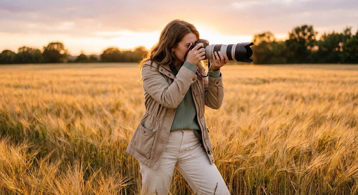 Tereza v poli při západu slunce